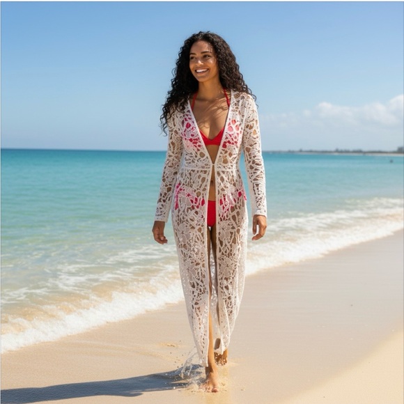Alexia Admor Other - Alexia Admor Crochet Lace Beach Cover-Up Long Maxi Dress, White, Size XS